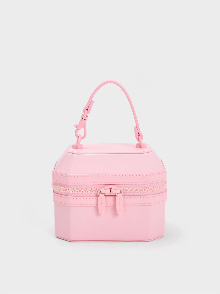手提拉鍊箱型包, 淺粉色, hi-res
