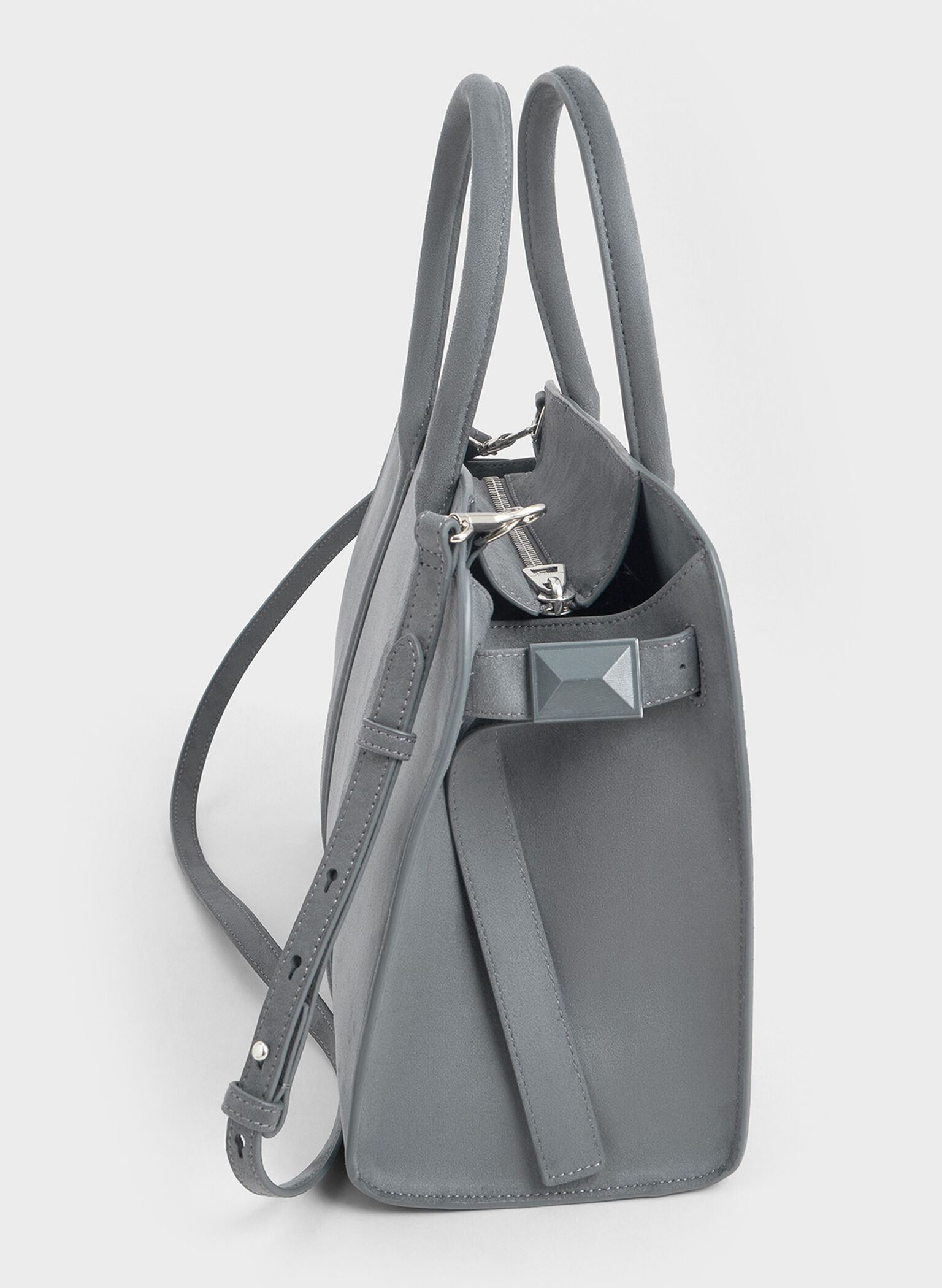 Axel Faux Suede Bowling Bag, Grey, hi-res