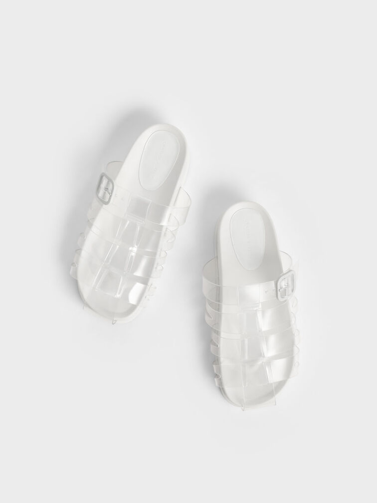Madison Caged See-Through Slide Sandals, White, hi-res