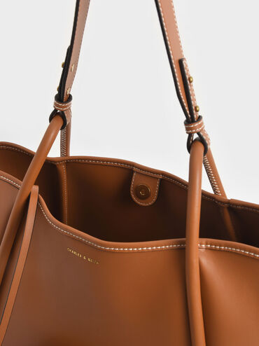 Tubular Slouchy Tote Bag, Cognac, hi-res