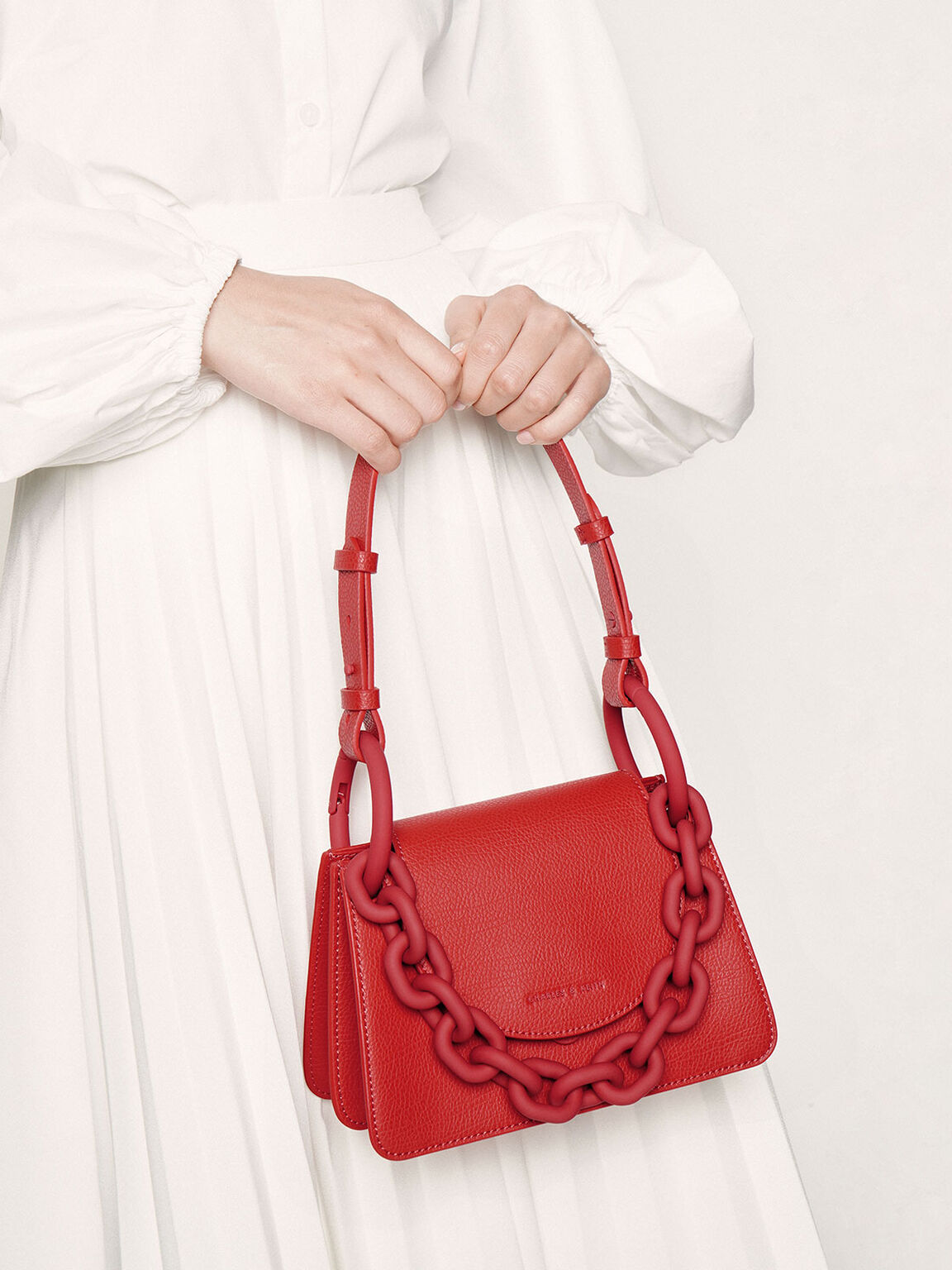  Red  Chunky Chain Link Small Shoulder Bag  CHARLES  KEITH  VN