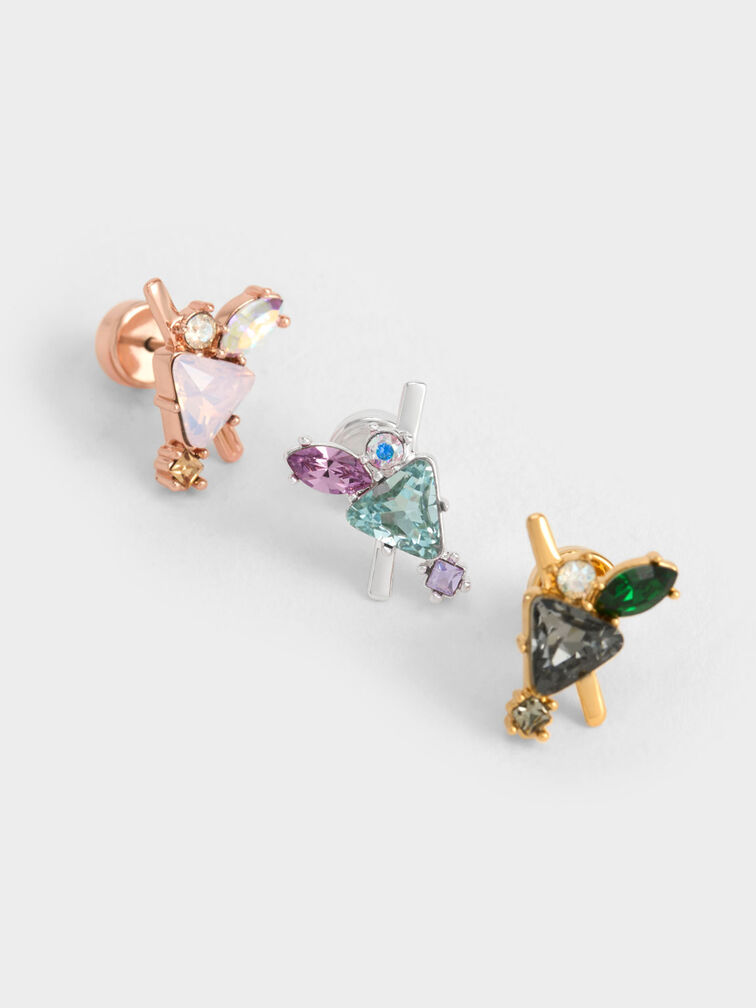 彩色水晶耳環, 玫瑰金, hi-res