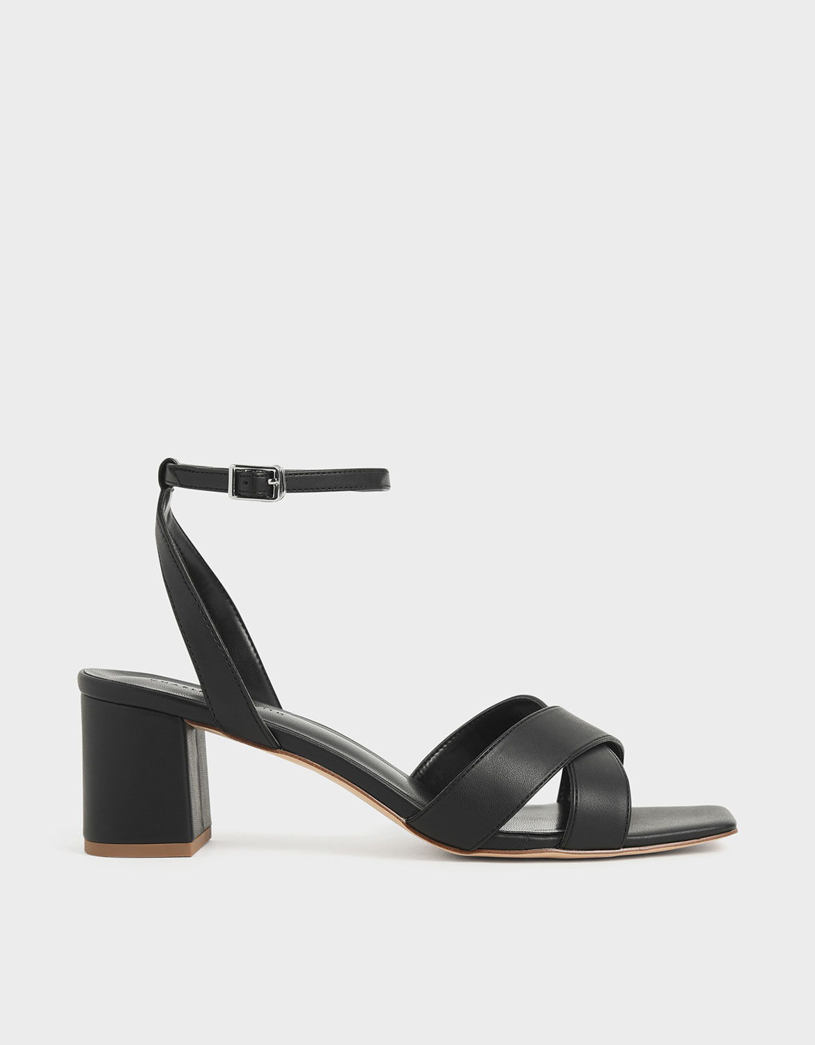 Black Criss Cross Block Heel Sandals 