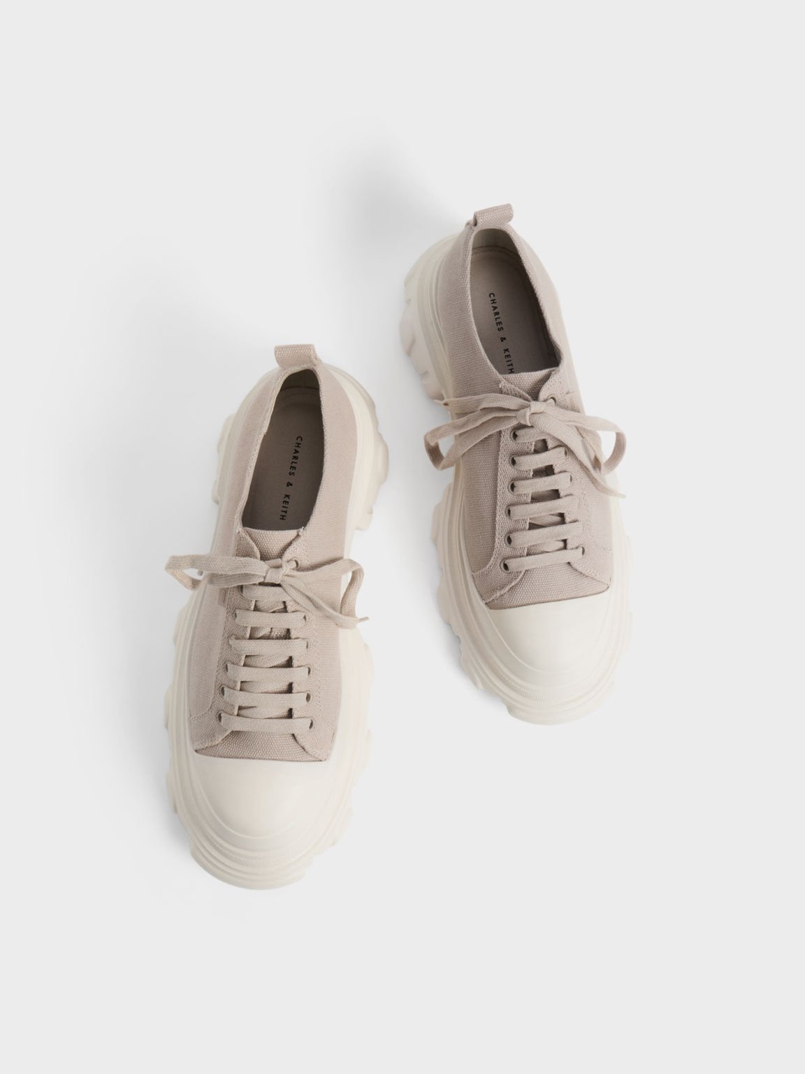 Canvas Chunky Sole Sneakers, Sand, hi-res
