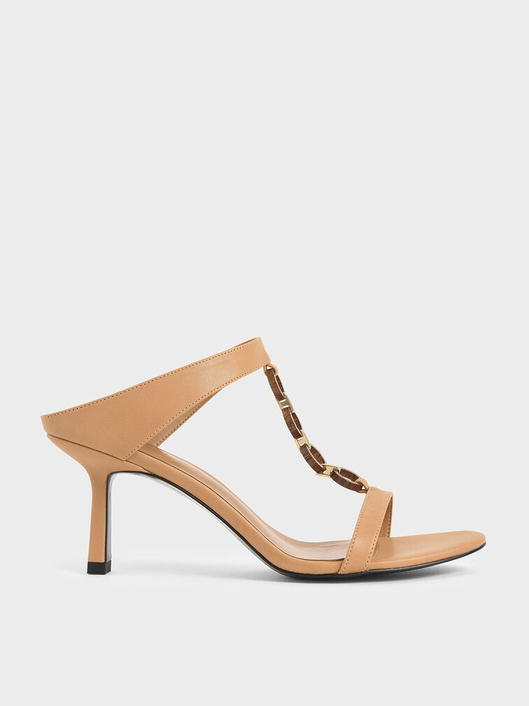 Wood-Effect Chain Link Mules, Nude, hi-res
