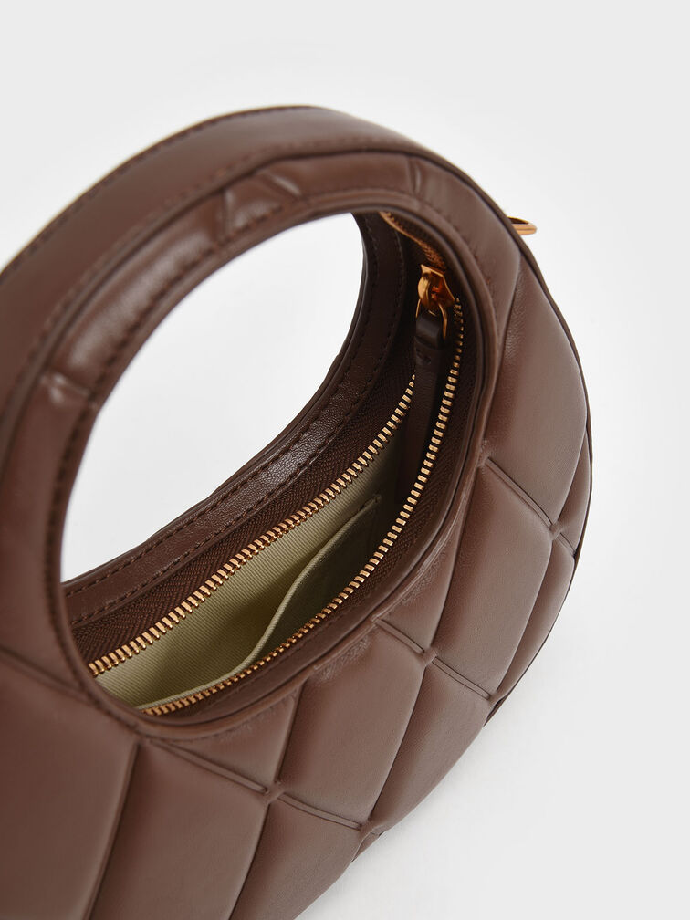 Candy Quilted Crescent Bag, Brown, hi-res