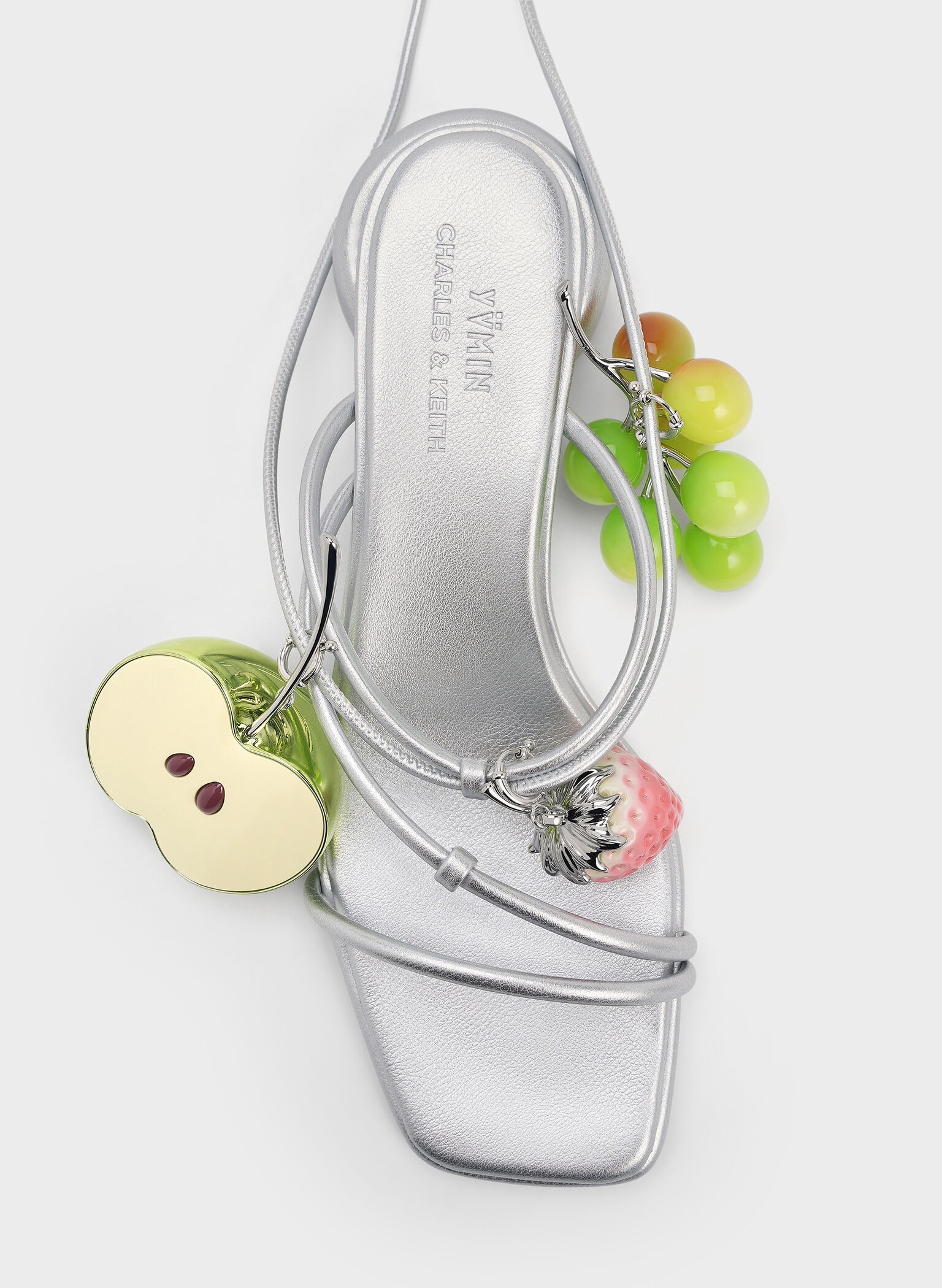 Strappy Tie-Around Sandals & Fruit Charms Set, Plateado, hi-res