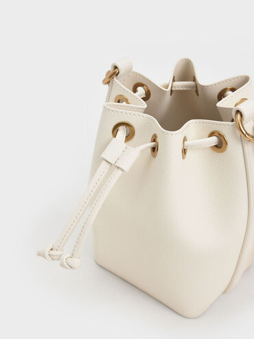 Marlowe Chain-Handle Drawstring Bucket Bag, Cream, hi-res