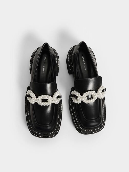 Perline Beaded Platform Loafers, Black, hi-res