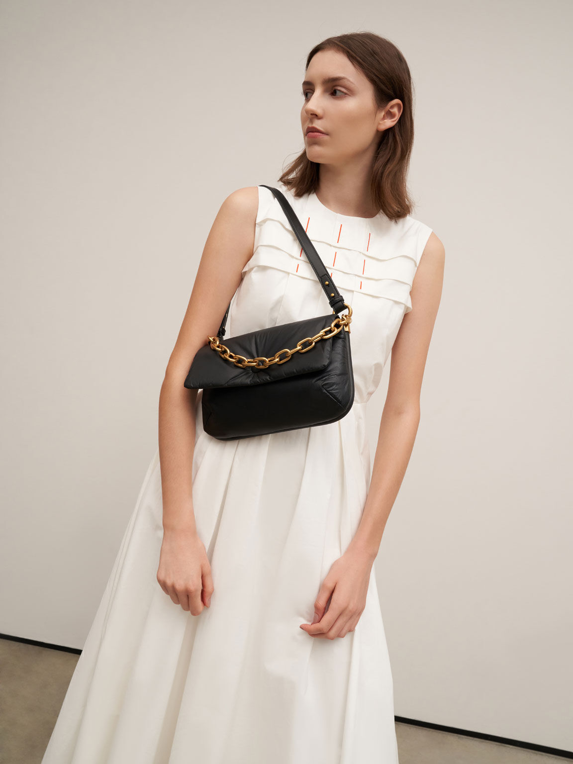 Zadie Padded Shoulder Bag, Black, hi-res