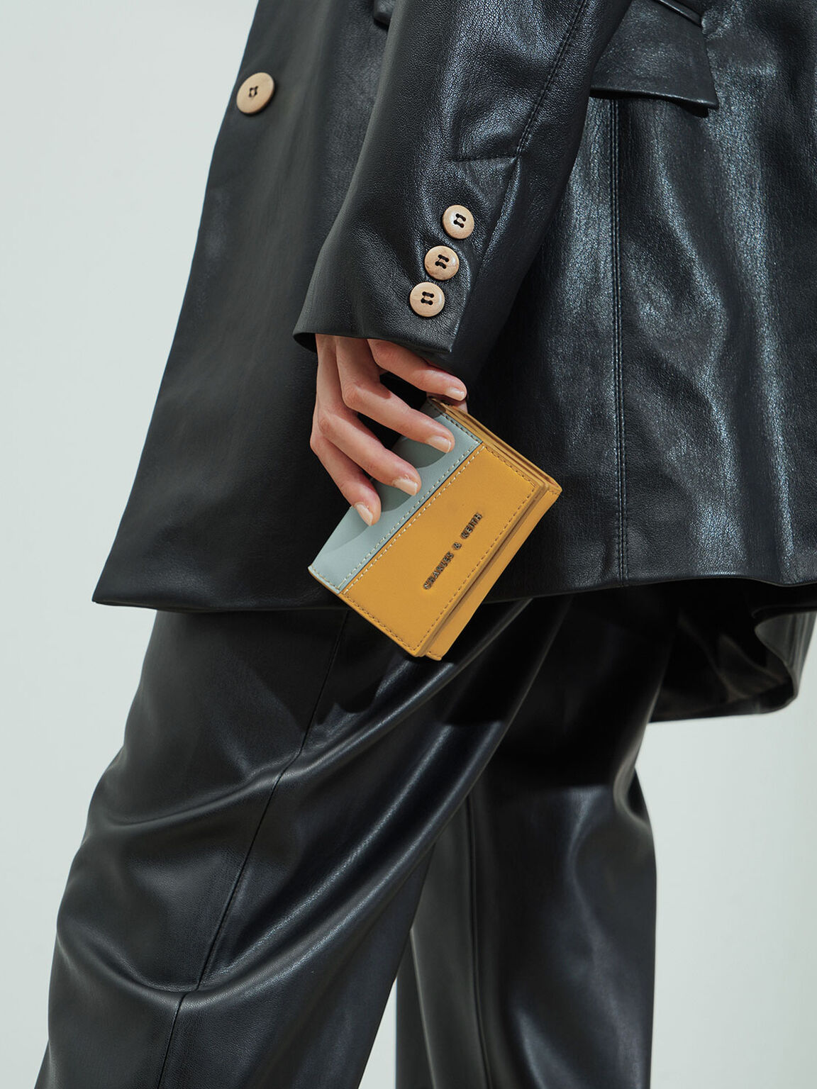 Two-Tone Stitch-Trim Wallet, Yellow, hi-res