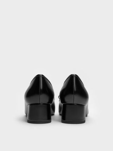 Bow Metallic-Accent Square-Toe Block-Heel Pumps, Black, hi-res