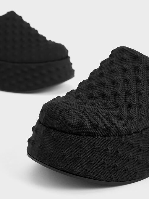 Spike Textured Platform Mules, Black Textured, hi-res