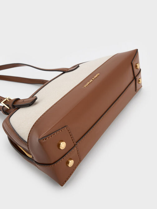Bolso Enola de lona bicolor con asa alargada, Marrón chocolate, hi-res