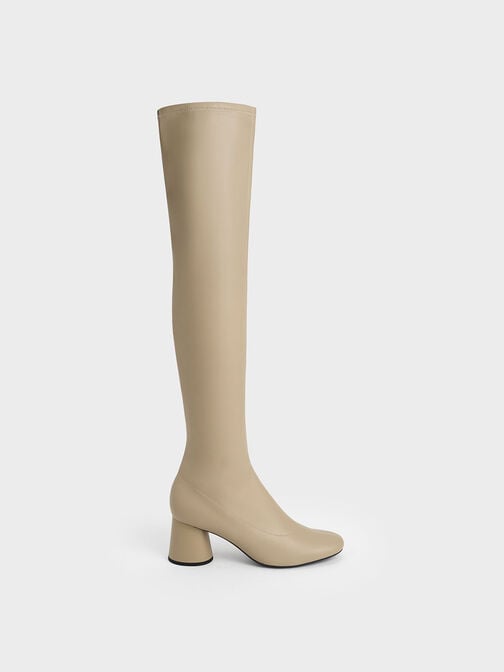 Cylindrical Heel Thigh-High Boots, Taupe, hi-res