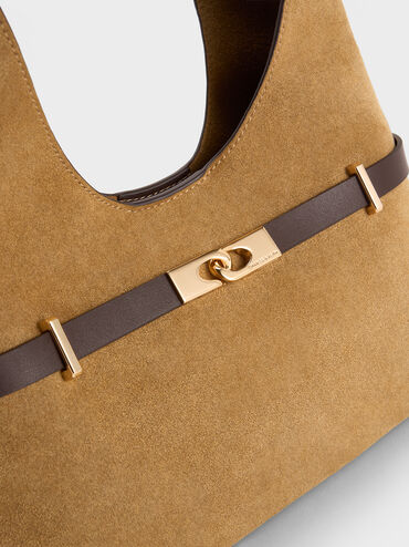 Arlet Recycled Suede Metallic-Accent Belted Hobo Bag, Sahara Sand, hi-res