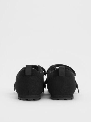 Silko Faux Suede Satin-Lace Ballet Sneakers, Black Textured, hi-res