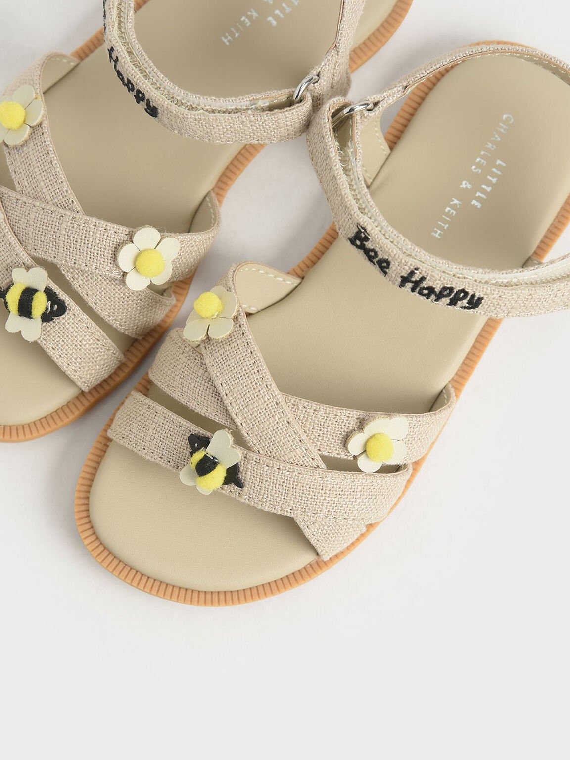 Girls' Bee Flat Sandals, Beige, hi-res