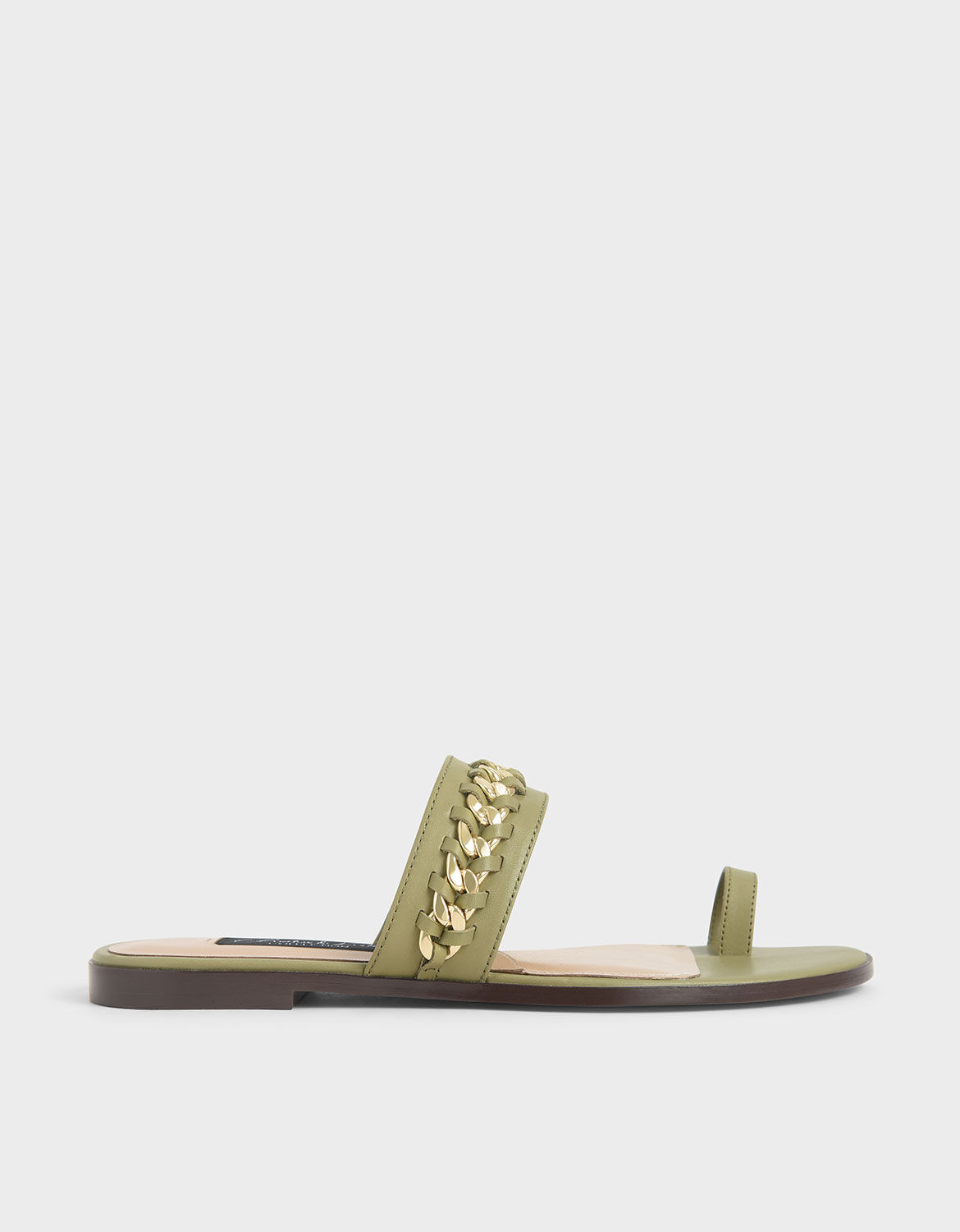 Military Green Leather Chain-Link Toe 