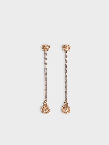 Rosalind Flower-Motif Asymmetric Drop Earrings, Brushed Rose Gold, hi-res