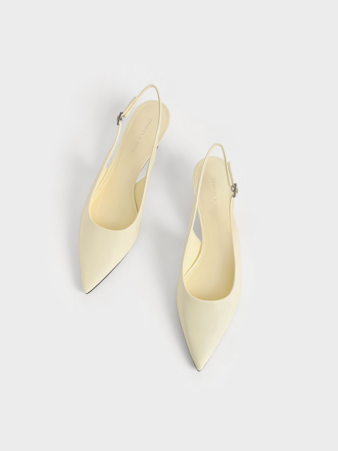 Butter Patent Spool Heel Slingback Pumps - CHARLES & KEITH KH