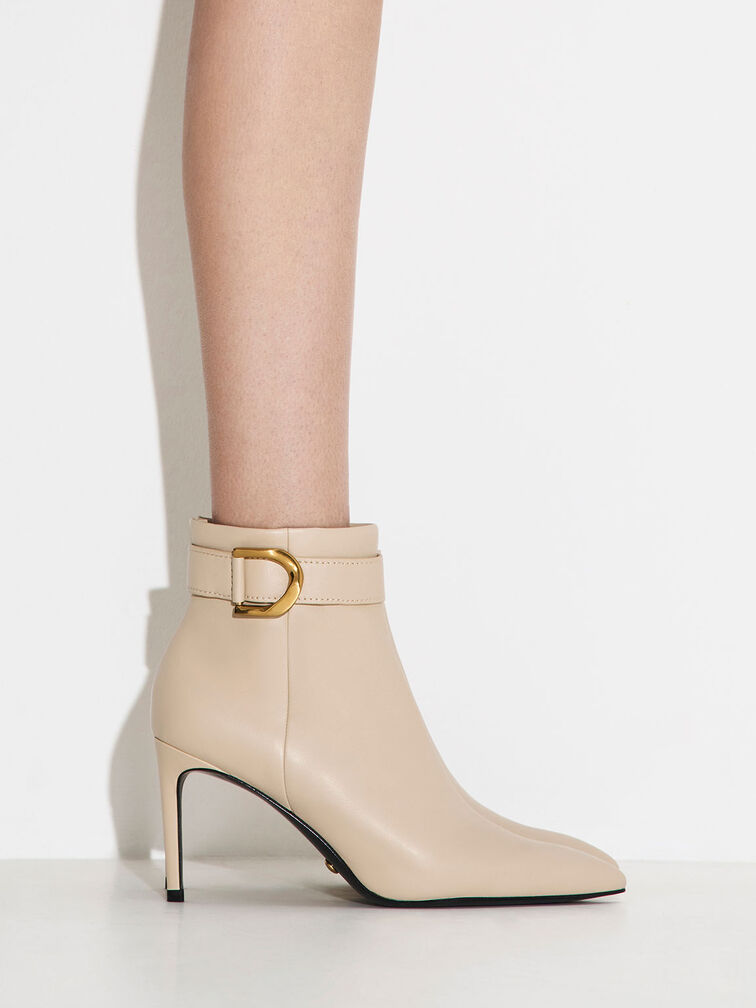 Gabine Leather Heeled Boots, Beige, hi-res
