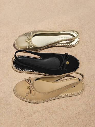 Espadrilles slingback &agrave; n&oelig;ud en faux daim, Sable, hi-res