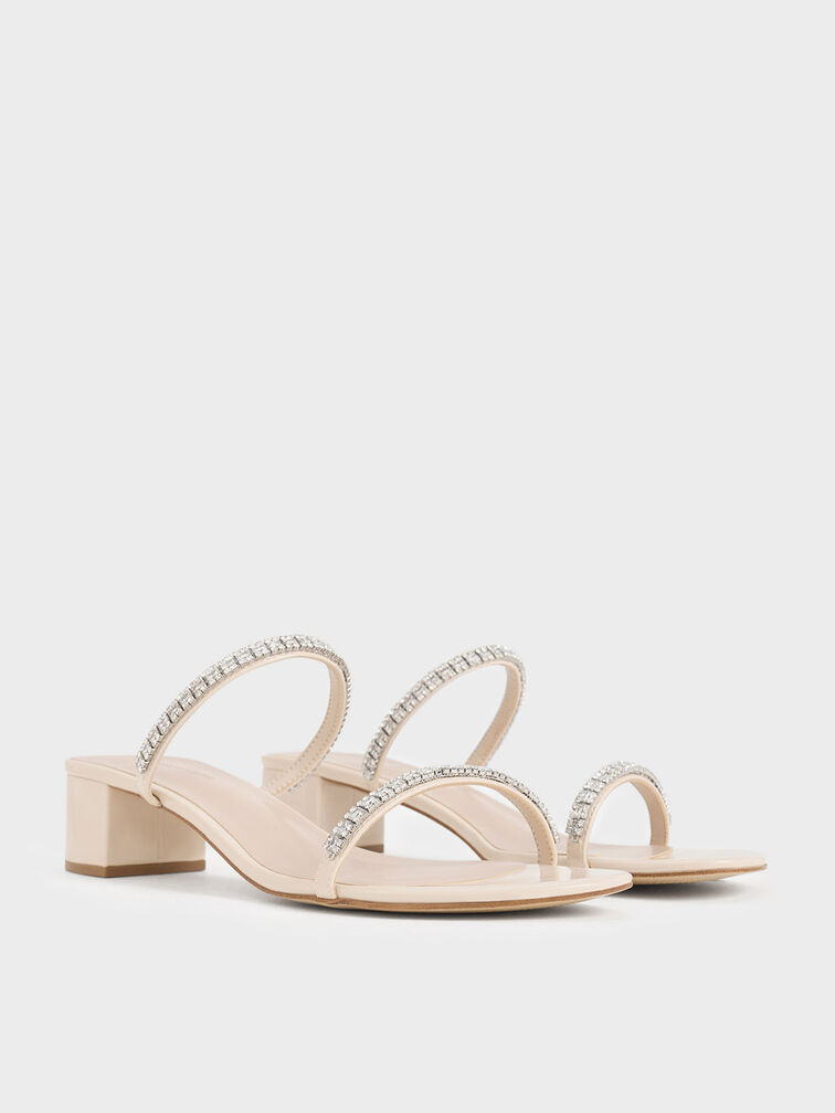 Ambrosia Gem-Embellished Mules, Crema, hi-res