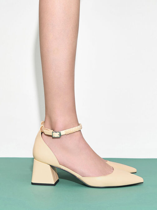 Beaded Ankle-Strap D'Orsay Pumps, Butter, hi-res