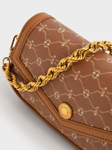 Este Chain Handle Printed Bag, Chocolate, hi-res