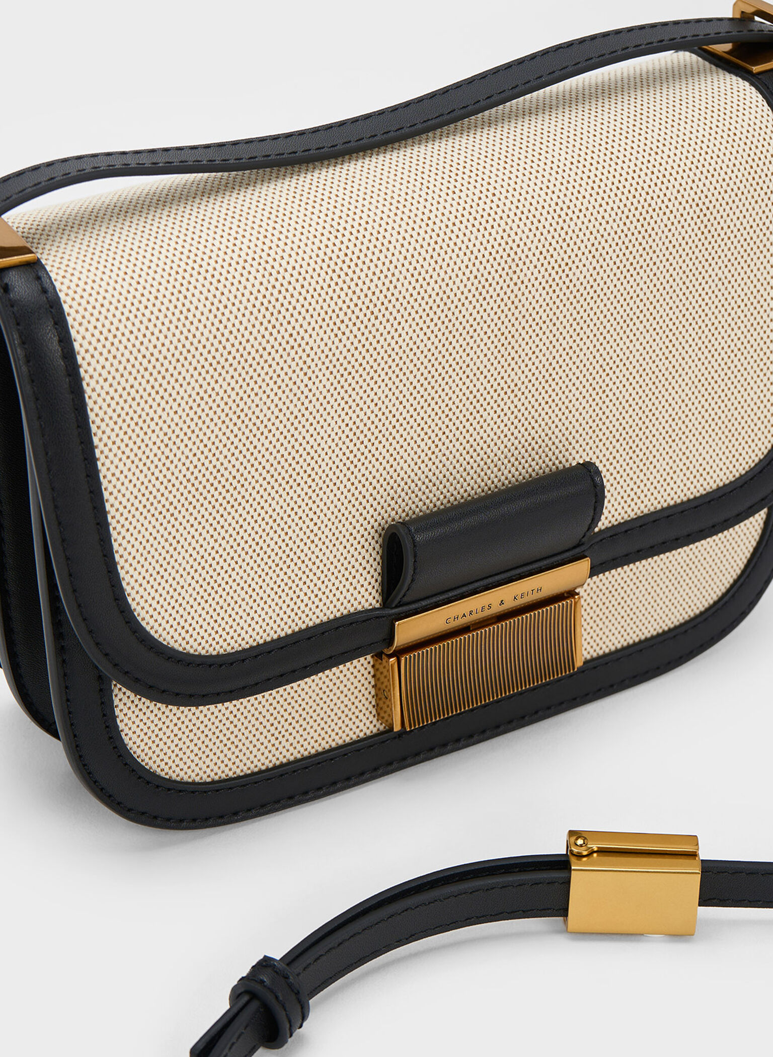 Bolso bandolera Charlot de lona, Negro, hi-res