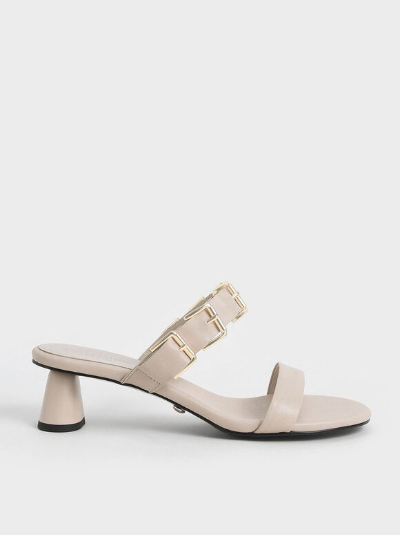 Buckled Leather Open-Toe Mules, Chalk, hi-res