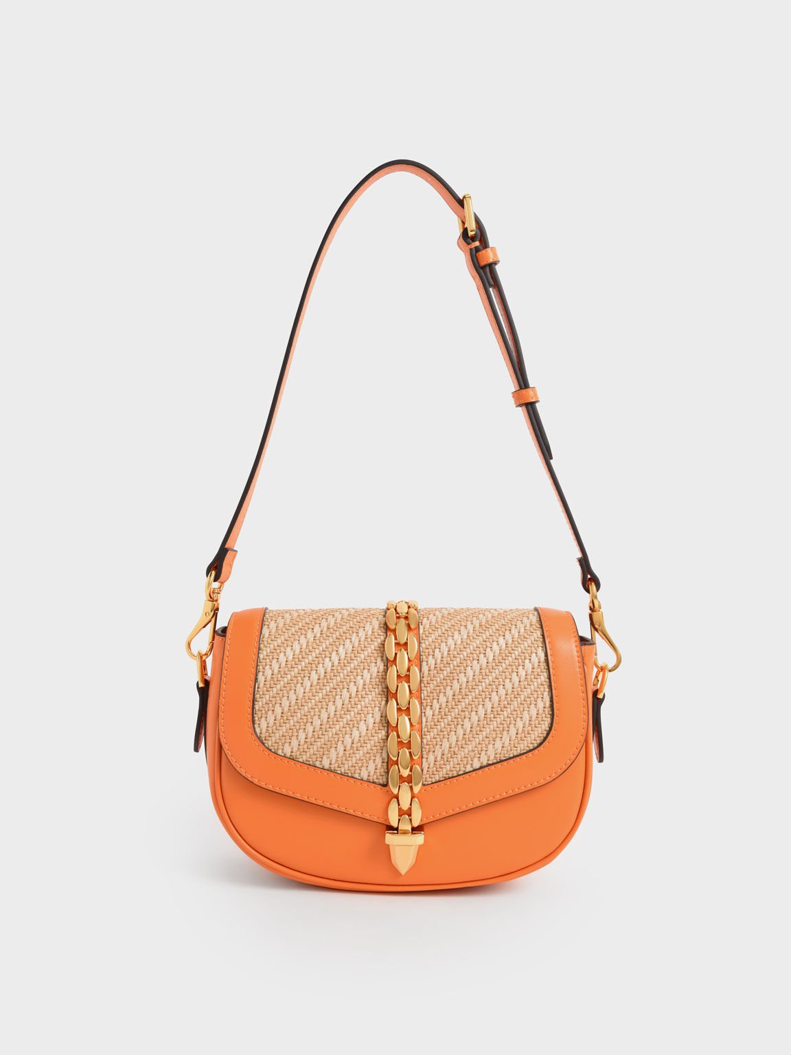 Isana Chain-Accent Crossbody Bag, Orange, hi-res