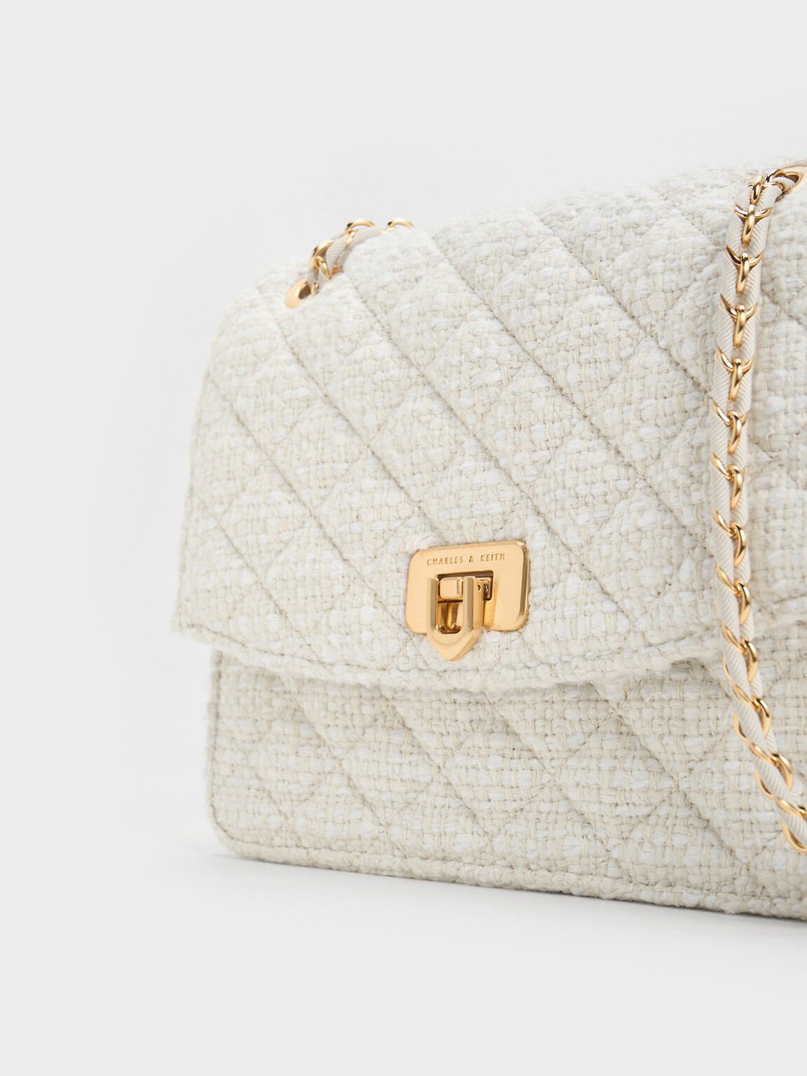 Chalk Cressida Tweed Chain Strap Bag CHARLES KEITH CA