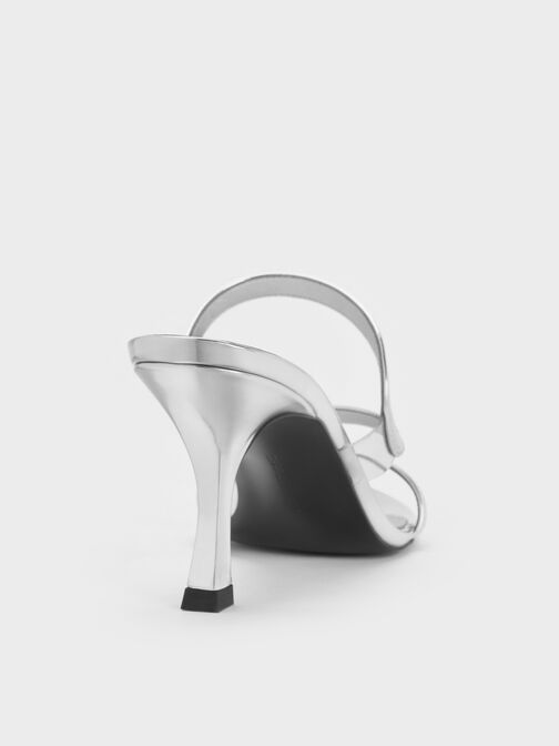 Arden Metallic Wavy Heeled Mules, Silver, hi-res
