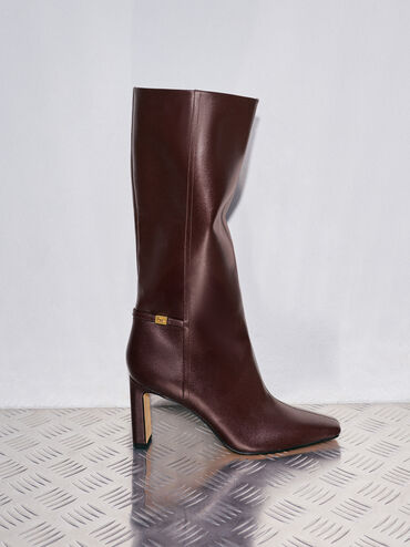 Georgina Leather Knee-High Boots, Burgundy, hi-res