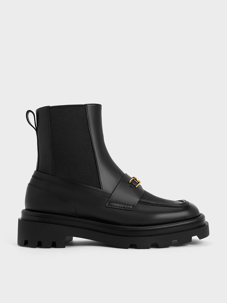 Botas Chelsea Gabine tipo mocasín de cuero, Negro, hi-res