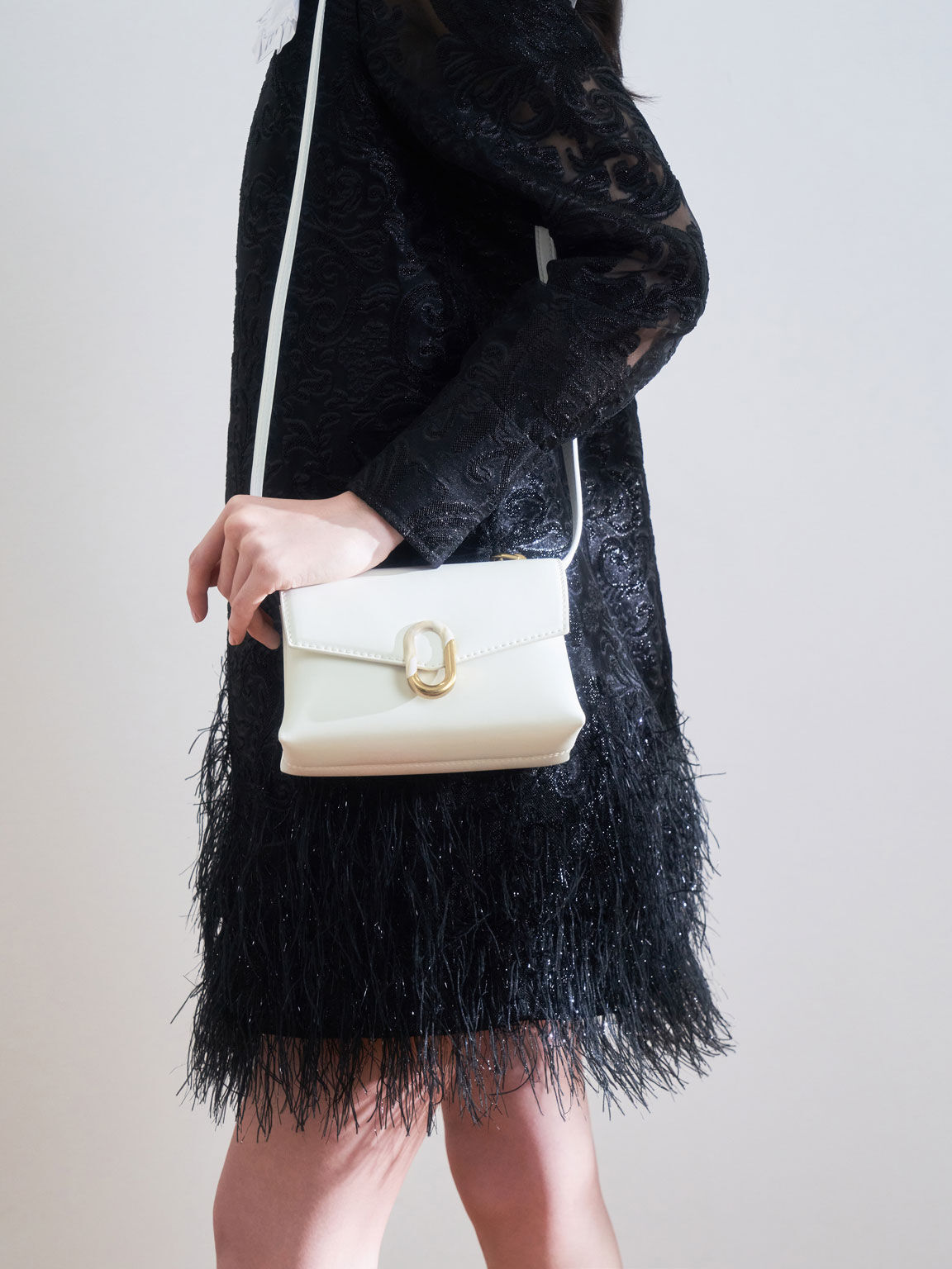 Chain Strap Envelope Crossbody Bag, White, hi-res