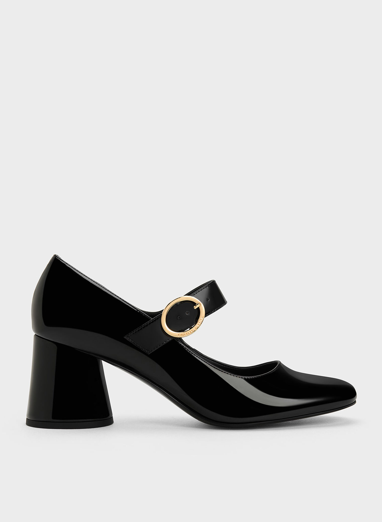 Black Patent Patent Cylindrical Block Heel Mary Janes - CHARLES & KEITH US