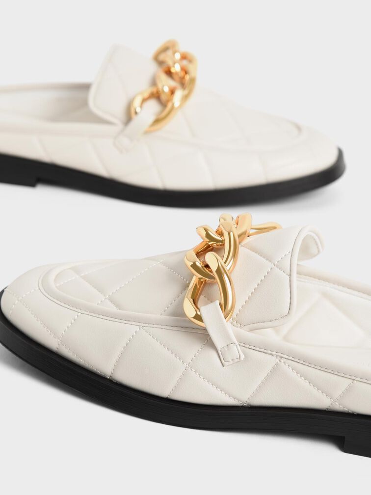 Quilted Chain Loafer Mules, Chalk, hi-res