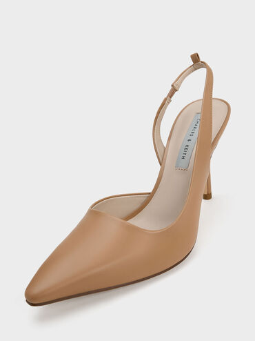 Tie-Around Slingback Pumps, Sand, hi-res