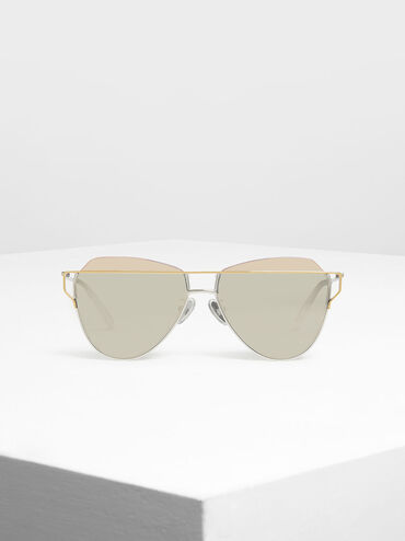 Wire Frame Aviator Sunglasses, Silver, hi-res