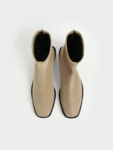Textured Square Toe Zip-Up Ankle Boots, Taupe, hi-res