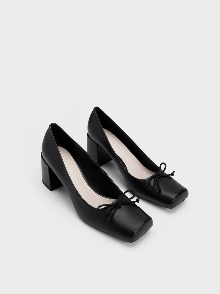 Bow Square-Toe Pumps, Black, hi-res