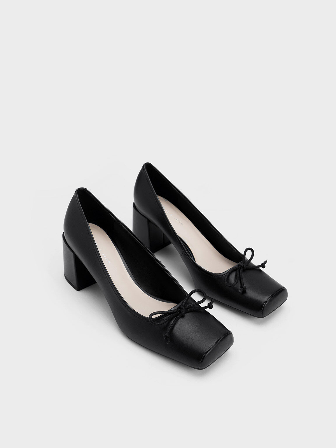 Bow Square-Toe Pumps, Black, hi-res