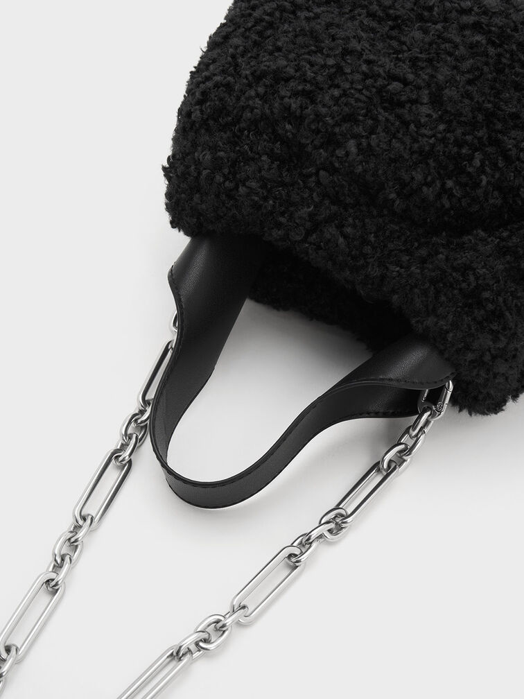 Ally Furry Slouchy Chain-Handle Bag, Noir, hi-res