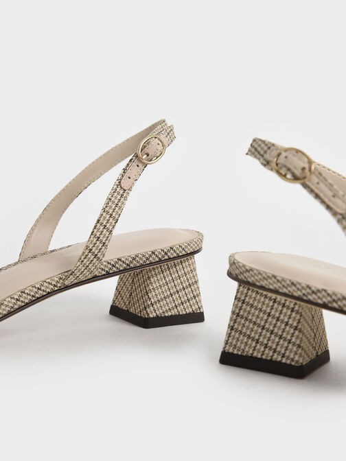 Houndstooth-Print Beaded Slingback Pumps, Multi, hi-res