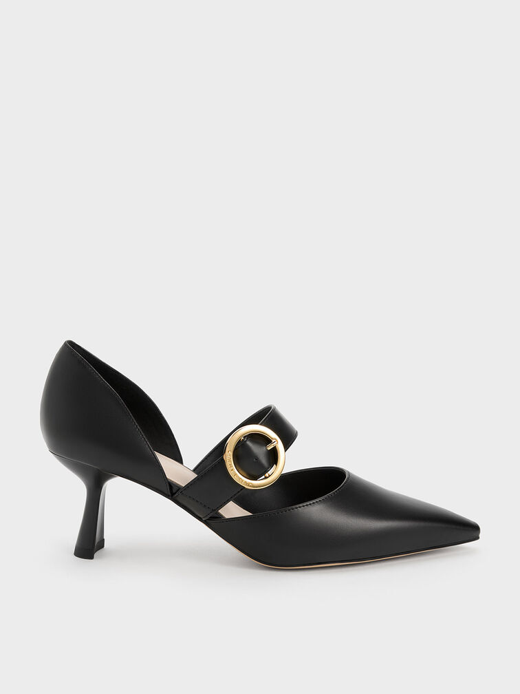 Buckled D-Orsay Pumps, Black, hi-res