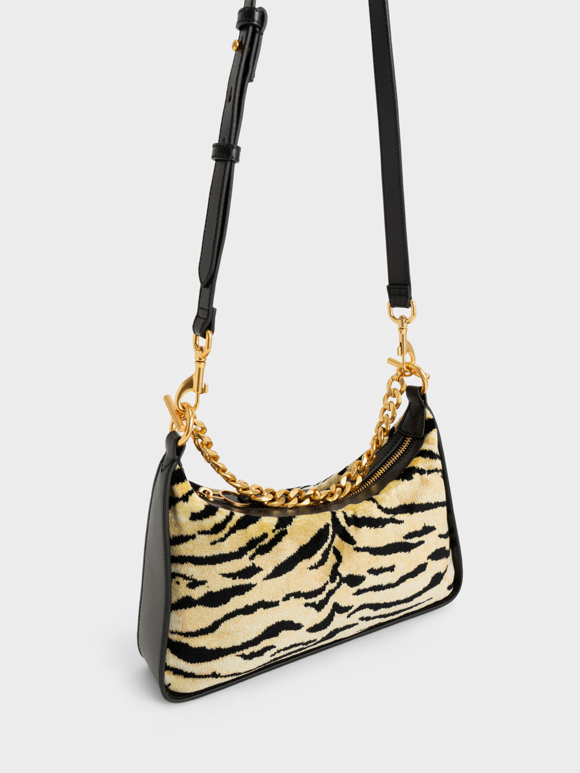 Minta Tiger Print Chain-Link Hobo Bag, Multi, hi-res