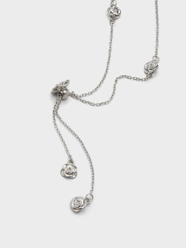 Rosalind Flower-Motif Necklace, Brushed Silver, hi-res